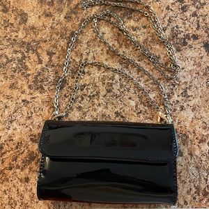 Black mini pvc wallet bag with gold chains